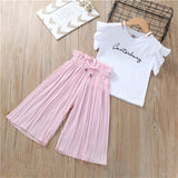 Summer 2019 Girls Clothing Sets Kids T-shirt +Wide Leg Pants Suits Children Short Sleeve Baby Girl Clothes 5 6 7 8 9 10 12 Years