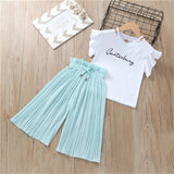 Summer 2019 Girls Clothing Sets Kids T-shirt +Wide Leg Pants Suits Children Short Sleeve Baby Girl Clothes 5 6 7 8 9 10 12 Years