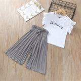 Summer 2019 Girls Clothing Sets Kids T-shirt +Wide Leg Pants Suits Children Short Sleeve Baby Girl Clothes 5 6 7 8 9 10 12 Years