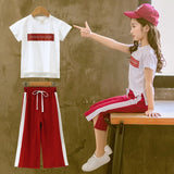 Summer 2019 Girls Clothing Sets Kids T-shirt +Wide Leg Pants Suits Children Short Sleeve Baby Girl Clothes 5 6 7 8 9 10 12 Years