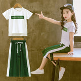 Summer 2019 Girls Clothing Sets Kids T-shirt +Wide Leg Pants Suits Children Short Sleeve Baby Girl Clothes 5 6 7 8 9 10 12 Years