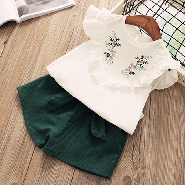 Kids Girls Clothing Sets Summer New Style Brand  Baby Girls Clothes short Sleeve T-Shirt+Pant Dress 2Pcs Children Clothes Suits