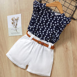 Menoea Girls Suits 2019 Summer Style Kids Beautiful Floral Flower Sleeve Children O-neck Clothing Shorts Suit 2Pcs Clothes