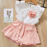 Menoea Girls Suits 2019 Summer Style Kids Beautiful Floral Flower Sleeve Children O-neck Clothing Shorts Suit 2Pcs Clothes