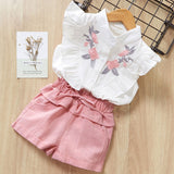 Menoea Girls Suits 2019 Summer Style Kids Beautiful Floral Flower Sleeve Children O-neck Clothing Shorts Suit 2Pcs Clothes