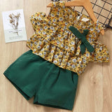Menoea Girls Suits 2019 Summer Style Kids Beautiful Floral Flower Sleeve Children O-neck Clothing Shorts Suit 2Pcs Clothes
