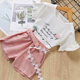 Menoea Girls Suits 2019 Summer Style Kids Beautiful Floral Flower Sleeve Children O-neck Clothing Shorts Suit 2Pcs Clothes