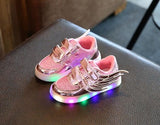 HH Children shoes with light Fashion baby glowing sneakers boys little girls shoes wings canvas flats spring kids light up shoes
