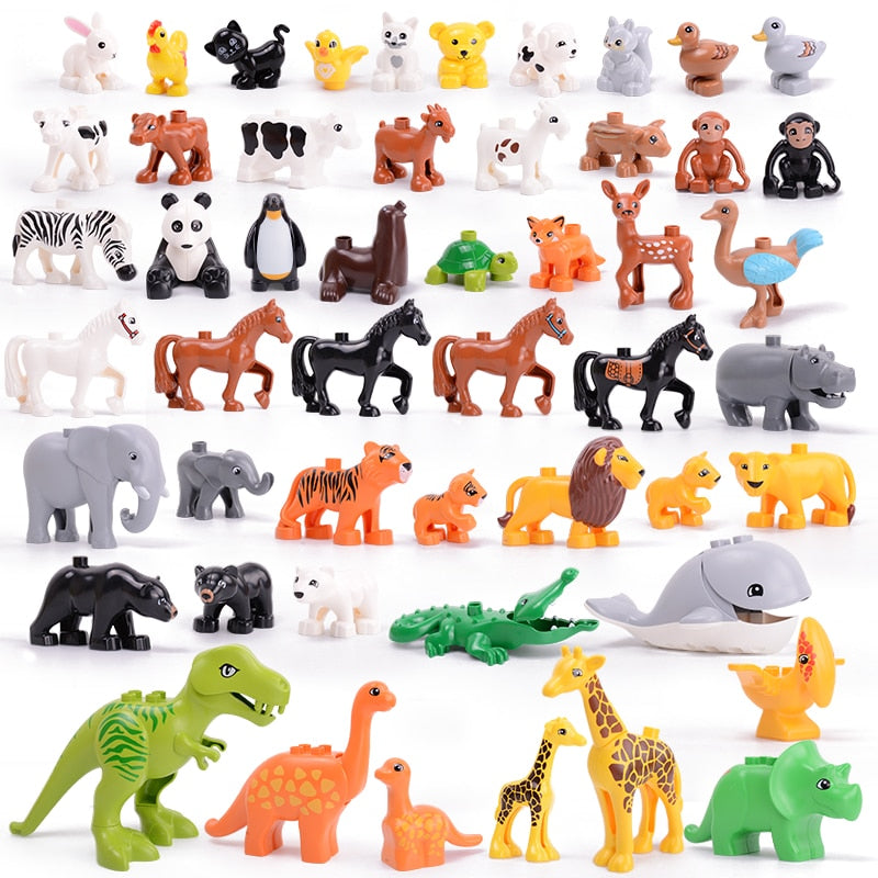 legoing duploed Animals Series big building blocks black cat dog lion and Tiger elephant with toys for childrens kids party gift