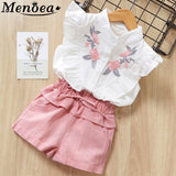Menoea Girls Suits 2019 Summer Style Kids Beautiful Floral Flower Sleeve Children O-neck Clothing Shorts Suit 2Pcs Clothes