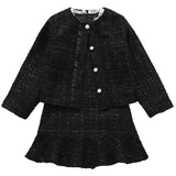 3 to 12 years kids & big girls pearled button fall winter jacket with long sleeve flare dress two pieces sets clothing set