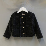 3 to 12 years kids & big girls pearled button fall winter jacket with long sleeve flare dress two pieces sets clothing set