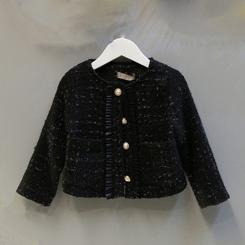 3 to 12 years kids & big girls pearled button fall winter jacket with long sleeve flare dress two pieces sets clothing set
