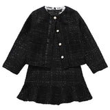 3 to 12 years kids & big girls pearled button fall winter jacket with long sleeve flare dress two pieces sets clothing set