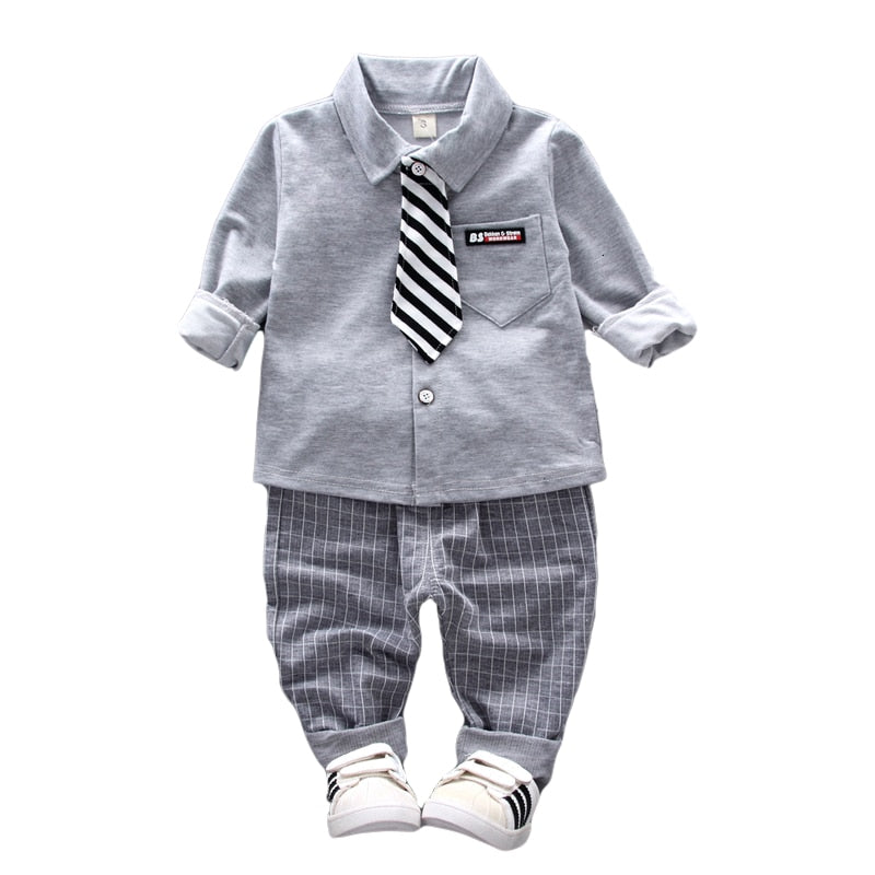 2019 New Spring Baby Boys Clothing Formal Infant Gentleman Tie Shirt Pants 2Pcs/Sets Kids Clothess Cotton Children Leisure Suits
