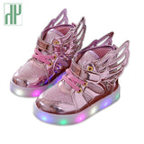 HH Children shoes with light Fashion baby glowing sneakers boys little girls shoes wings canvas flats spring kids light up shoes