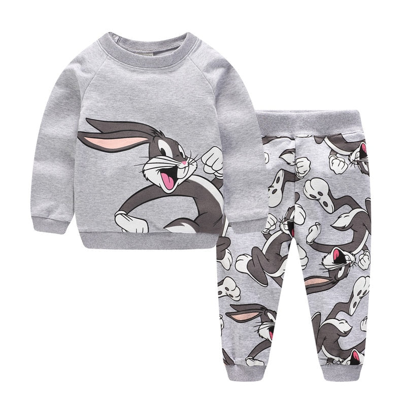 Children Winter Clothes Baby Boys Cartoon Clothing Sets Cute Rabbit Printed Warm Sweatsets for Baby Boys Girls Kids Clothes