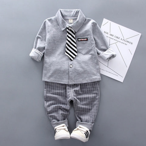 2019 New Spring Baby Boys Clothing Formal Infant Gentleman Tie Shirt Pants 2Pcs/Sets Kids Clothess Cotton Children Leisure Suits